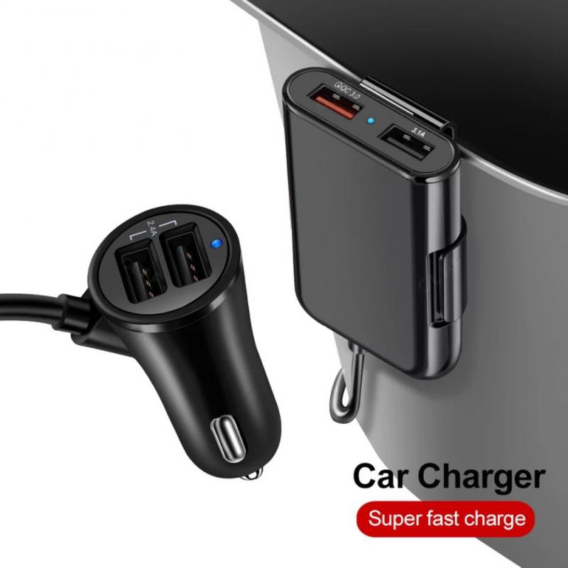 Incarcator auto Dual USB, 2x2.4A, 1X3.1A, 1x Quick Charge 3.0, 1.7m, Black Imagine principală a produsului