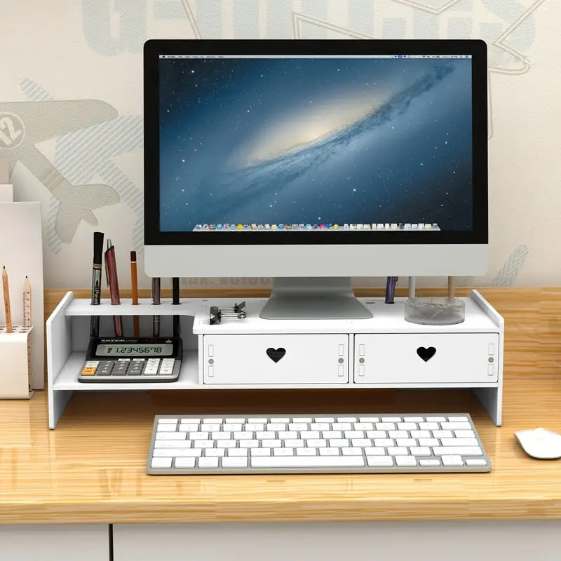 Suport multifunctional pentru monitor sau laptop, din PVC, cu 2 sertare Imagine principală a produsului
